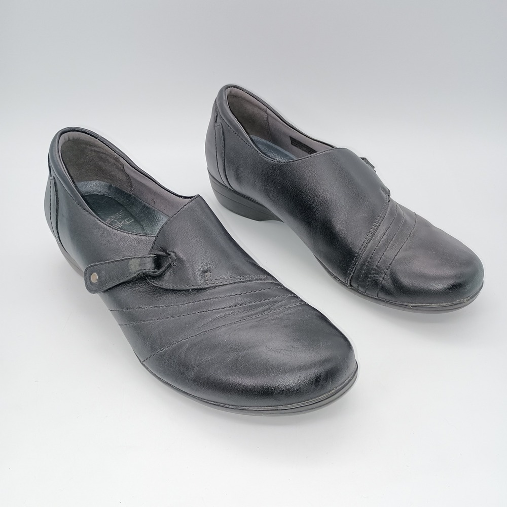 Dansko Womens Black Leather Slip On Loafers Low Wedge Shoes Size EU 38 US 7